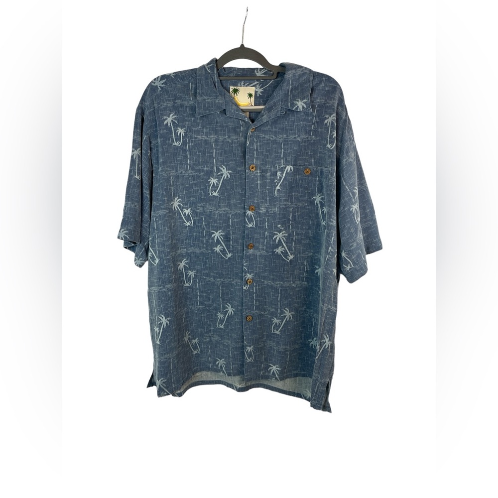 Banana cabana men’s silk palm‎ tree print blue shirt size xl